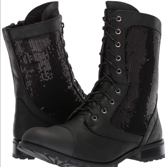 gia mia sequin combat boots